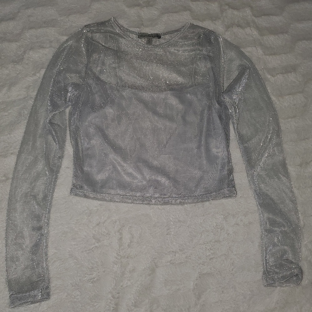 Silver Long Sleeve Crop Top, 2 piece shirt